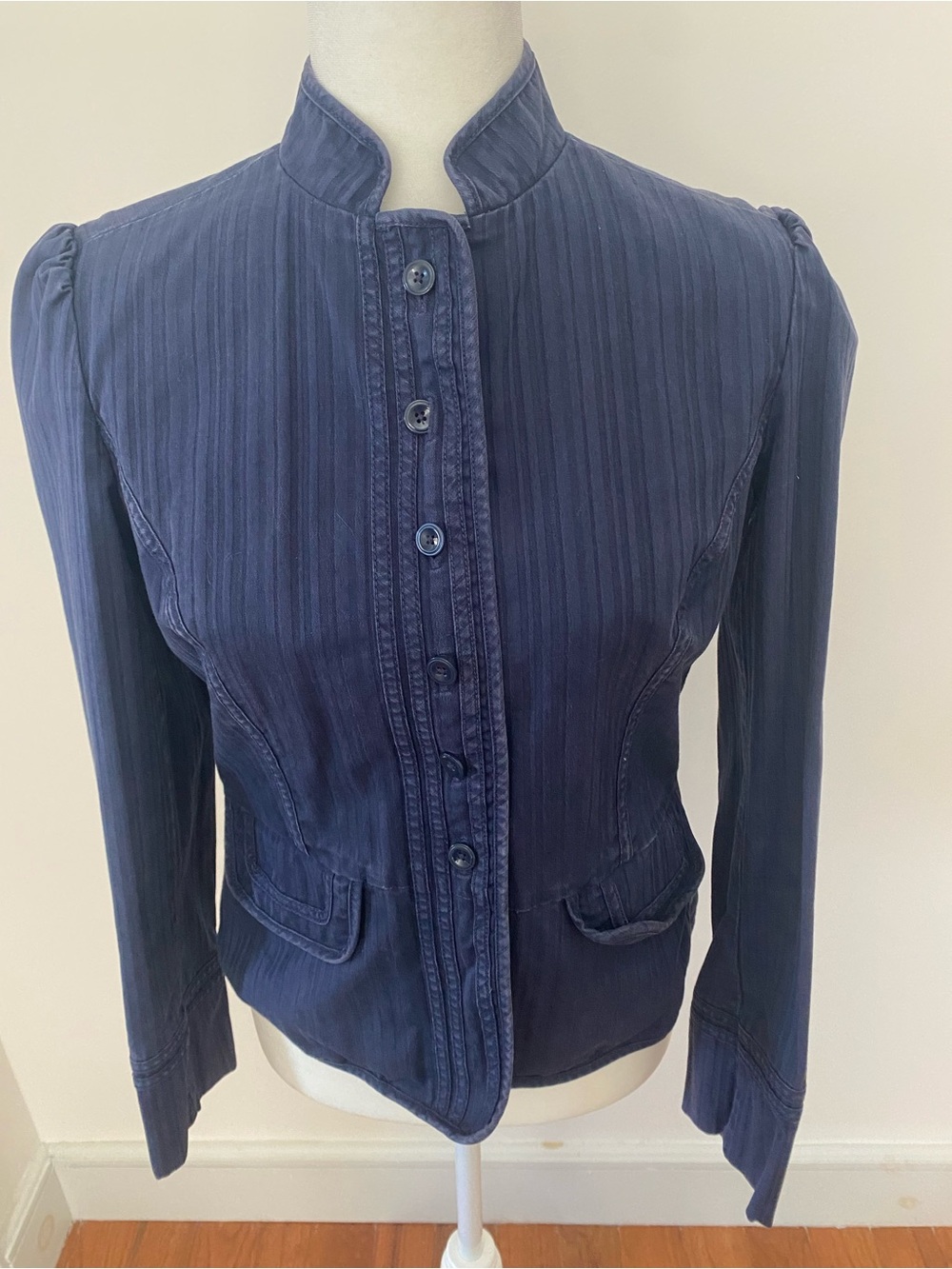 GAP Navy Pinstripe Military Jacket Blazer Mandarin Collar Size 6
